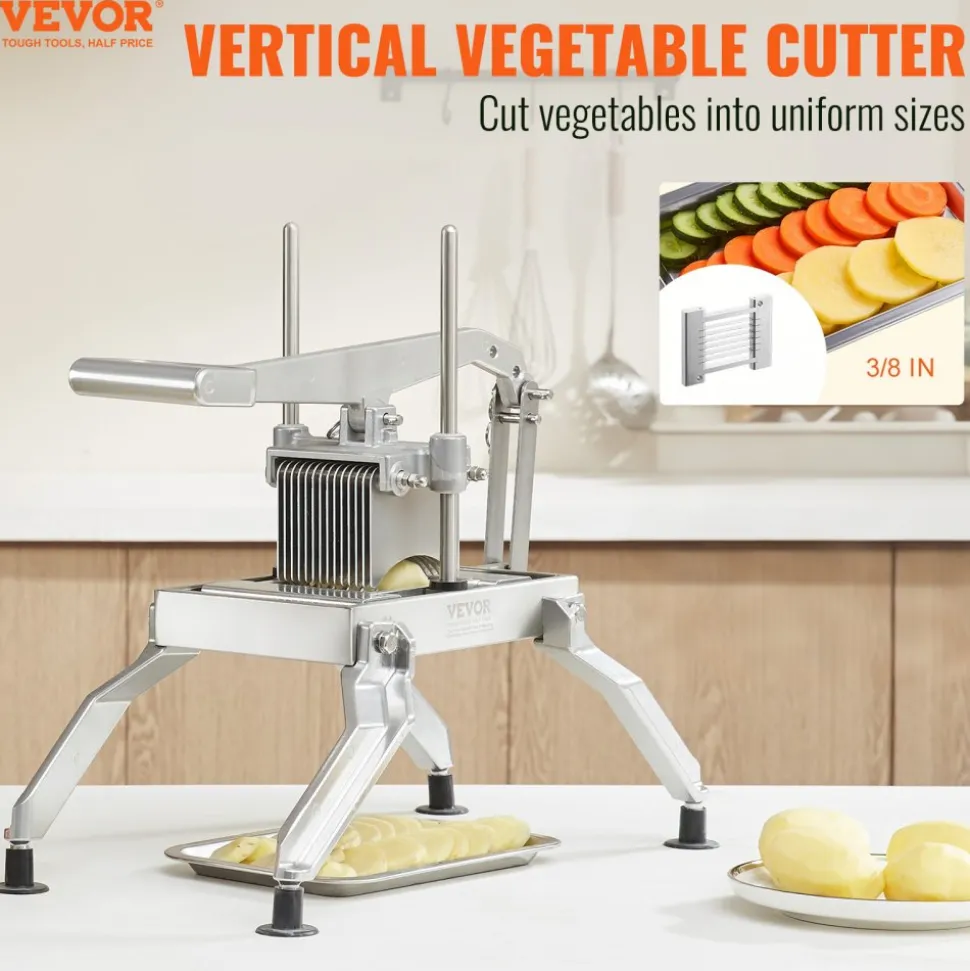 VEVOR Commercial Vegetable Slicer, 3/8" and 3/16" Tomato Slicer, Stainless Steel and Aluminum Alloy Vegetable Cutter Slicer, Manual Tomato Slicer with Non-slip Feet, for Tomatoes, Potatoes, Onions