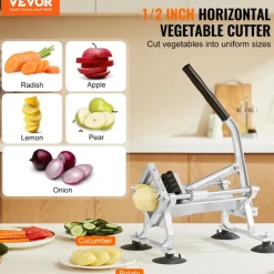 VEVOR Commercial Vegetable Slicer, 1/2 inch Fruit Slicer, Stainless Steel and Aluminum Alloy Vegetable Cutter Slicer Machine, Manual Slicer with Non-slip Feet, for Radishes, Onions, Potatoes, Lemons