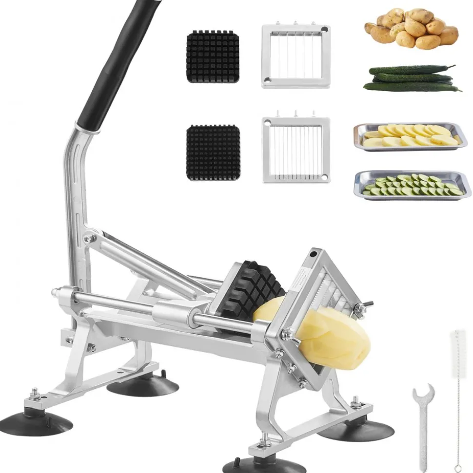VEVOR Commercial Vegetable Slicer, 1/4"+3/8"+1/2" Fruit Slicer, Stainless Steel and Aluminum Alloy Vegetable Cutter Slicer Machine, Manual Slicer with Non-slip Feet, for Radishes, Onions, Potatoes
