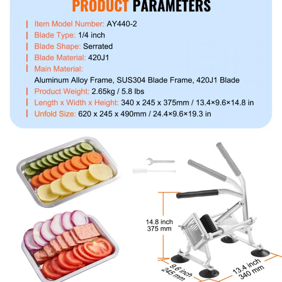 VEVOR Commercial Vegetable Slicer, 1/4 inch Fruit Slicer, Stainless Steel and Aluminum Alloy Vegetable Cutter Slicer Machine, Manual Slicer with Non-slip Feet, for Radishes, Onions, Potatoes, Lemons