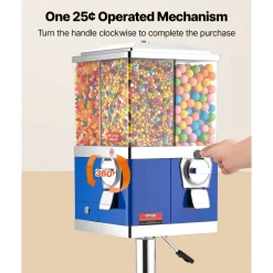 VEVOR Commercial Vending Machine, Four Compartment Rotatable Gumball and Candy Dispenser, Adjustable Height Coin Operated Candy Bank with Iron Stand, for Business Toy Capsules Bouncy Balls Nut, Blue