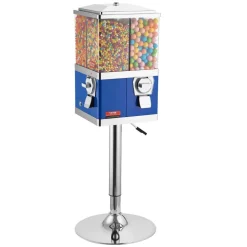 VEVOR Commercial Vending Machine, Four Compartment Rotatable Gumball and Candy Dispenser, Adjustable Height Coin Operated Candy Bank with Iron Stand, for Business Toy Capsules Bouncy Balls Nut, Blue
