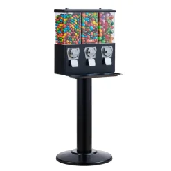 VEVOR Commercial Vending Machine, Triple Compartment Candy Dispenser with Iron Stand, Gumball and Candy Machine for Business, Coin Operated Gumball Bank for Toy Capsules Bouncy Balls Candy Nut, Black