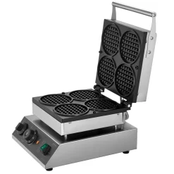 VEVOR Commercial Waffle Maker, 4PCS Round Waffle Baker Machine,1750W Non-Stick Stainless Steel Belgian Waffle Iron with Temperature and Time Control, for Restaurant Bakery Snack Bar Family