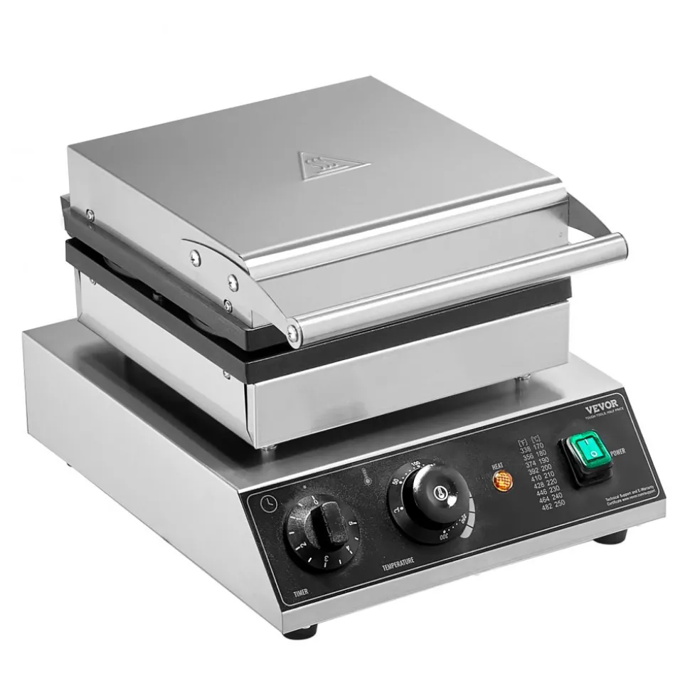 VEVOR Commercial Waffle Maker, 4PCS Round Waffle Baker Machine,1750W Non-Stick Stainless Steel Belgian Waffle Iron with Temperature and Time Control, for Restaurant Bakery Snack Bar Family
