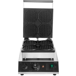 VEVOR Commercial Waffle Maker, 4PCS Round Waffle Baker Machine,1750W Non-Stick Stainless Steel Belgian Waffle Iron with Temperature and Time Control, for Restaurant Bakery Snack Bar Family