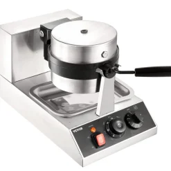 VEVOR Commercial Waffle Maker, 1 Piece per Batch, 1300W Round Waffle Iron, Non-Stick Waffle Baker Machine with 122-572℉ / 50-300℃ Temp Range Teflon-Coated Baking Pans Stainless Steel Body, 120V