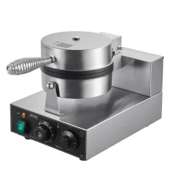 VEVOR Commercial Waffle Maker, 1230W Round Waffle Baker Machine, Non-Stick Stainless Steel Belgian Waffle Iron with Temperature and Time Control, Handle, for Restaurant Bakery Snack Bar Family