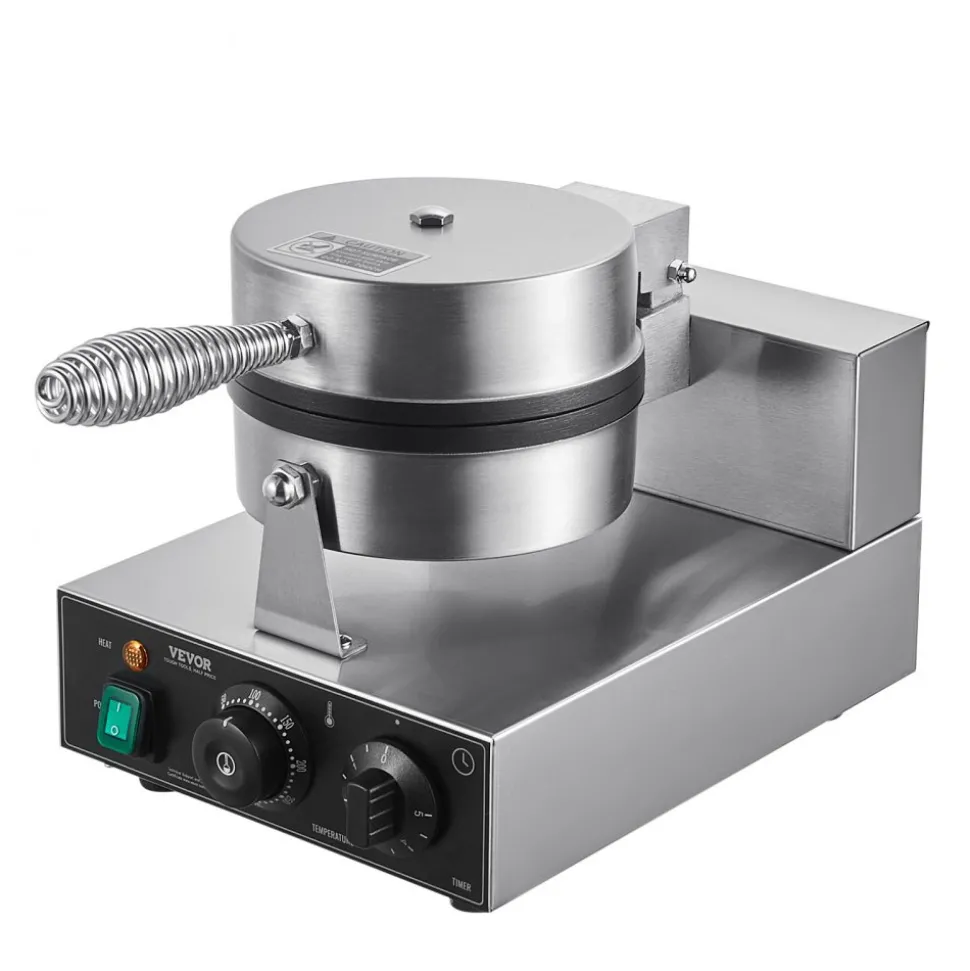 VEVOR Commercial Waffle Maker, 1230W Round Waffle Baker Machine, Non-Stick Stainless Steel Belgian Waffle Iron with Temperature and Time Control, Handle, for Restaurant Bakery Snack Bar Family