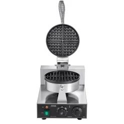 VEVOR Commercial Waffle Maker, 1230W Round Waffle Baker Machine, Non-Stick Stainless Steel Belgian Waffle Iron with Temperature and Time Control, Handle, for Restaurant Bakery Snack Bar Family