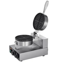 VEVOR Commercial Waffle Maker, 1230W Round Waffle Baker Machine, Non-Stick Stainless Steel Belgian Waffle Iron with Temperature and Time Control, Handle, for Restaurant Bakery Snack Bar Family
