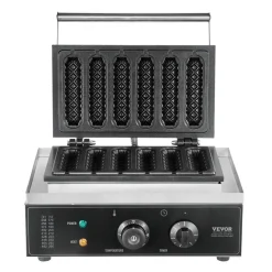 VEVOR Commercial Waffle Stick Maker, 6PCS 1500W Waffle Baker Machine, Non-Stick Stainless Steel Corn Hot Dog Waffle Iron with Temp and Time Control, Handle, for Restaurant Bakery Snack Bar Family