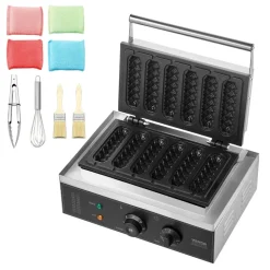 VEVOR Commercial Waffle Stick Maker, 6PCS 1500W Waffle Baker Machine, Non-Stick Stainless Steel Corn Hot Dog Waffle Iron with Temp and Time Control, Handle, for Restaurant Bakery Snack Bar Family