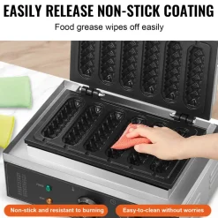 VEVOR Commercial Waffle Stick Maker, 6PCS 1500W Waffle Baker Machine, Non-Stick Stainless Steel Corn Hot Dog Waffle Iron with Temp and Time Control, Handle, for Restaurant Bakery Snack Bar Family