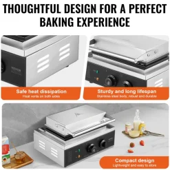 VEVOR Commercial Waffle Stick Maker, 6PCS 1500W Waffle Baker Machine, Non-Stick Stainless Steel Corn Hot Dog Waffle Iron with Temp and Time Control, Handle, for Restaurant Bakery Snack Bar Family