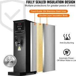 VEVOR Commercial Water Boiler, Electric Hot Water Dispenser with 316 Stainless Steel Heating Tube, 1500W Step-by-step Fast Heating 50L per Hour Hot Water Boiler, for Coffee Tea Restaurant Office