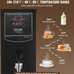 VEVOR Commercial Water Boiler, Electric Hot Water Dispenser with 316 Stainless Steel Heating Tube, 1500W Step-by-step Fast Heating 50L per Hour Hot Water Boiler, for Coffee Tea Restaurant Office