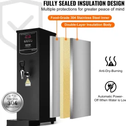 VEVOR Commercial Water Boiler, Electric Hot Water Dispenser with 316 Stainless Steel Heating Tube, 1500W Step-by-step Fast Heating 50L per Hour Hot Water Boiler, for Coffee Tea Restaurant Office