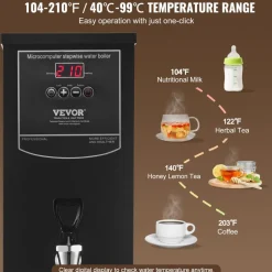 VEVOR Commercial Water Boiler, Electric Hot Water Dispenser with 316 Stainless Steel Heating Tube, 1500W Step-by-step Fast Heating 50L per Hour Hot Water Boiler, for Coffee Tea Restaurant Office