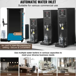 VEVOR Commercial Water Boiler, Electric Hot Water Dispenser with 316 Stainless Steel Heating Tube, 1500W Step-by-step Fast Heating 50L per Hour Hot Water Boiler, for Coffee Tea Restaurant Office