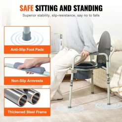 VEVOR Commode Chair, Bedside Commode with Wider Toilet Seat, 7-Level Adjustable Height, 5.8L Removable Bucket, Easy to Assemble, 350 LBS Capacity, Raised Toilet Seat for Adults Seniors