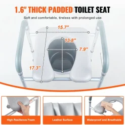 VEVOR Commode Chair, Bedside Commode with Padded Seat and Arms, 7-Level Adjustable Height, 5.8L Removable Bucket, Easy to Assemble, 350 LBS Capacity, Raised Toilet Seat for Adults Seniors
