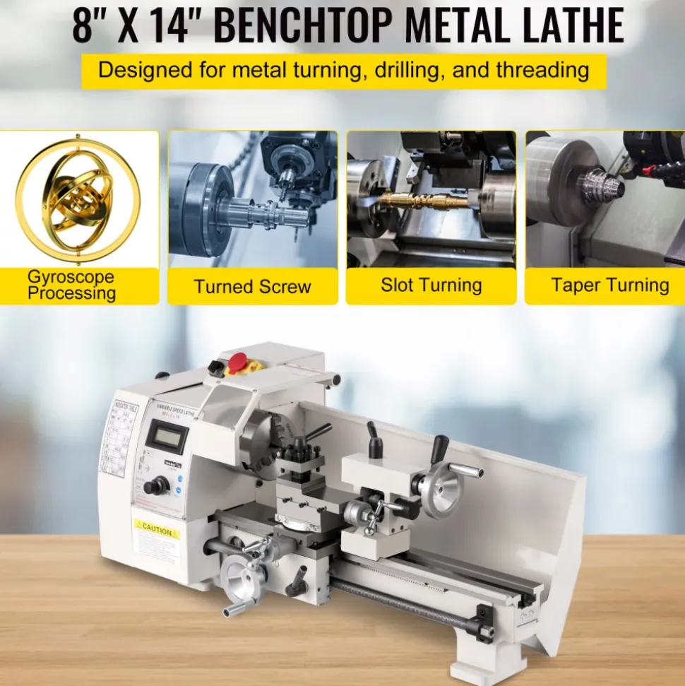 VEVOR Compact Metal Lathe, 8"x14", Adjustable Speed 2250 RPM, 650W Power, Precision Engineering Lathe for Metalworking, Ideal for Crafting Different Metals