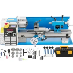VEVOR Compact Metal Lathe, 7"x14", Desktop Metalworking Lathe, 550W, Adjustable Speed up to 2250 RPM, Includes 3-jaw Chuck and Digital Display, Precision Crafting Lathe with Tool Box for Metalworki