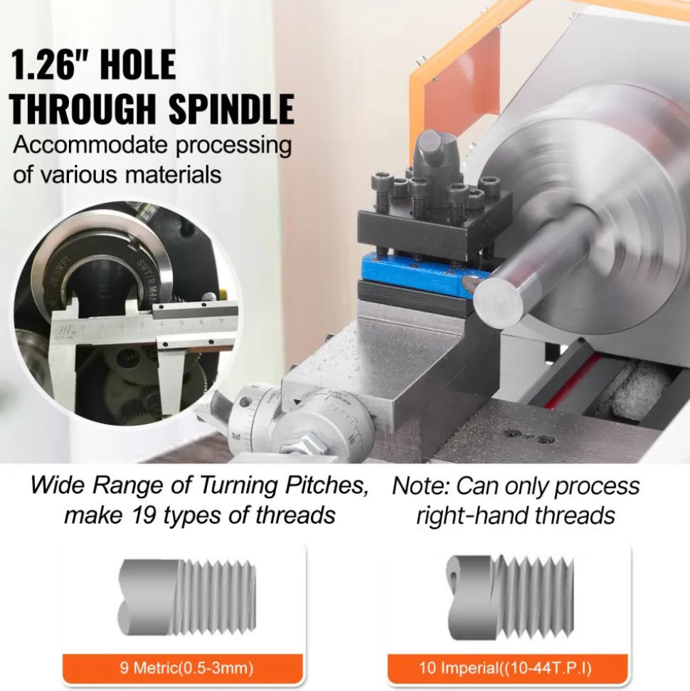 VEVOR Compact Metal Lathe, 7'' x 16'', 800W, Precision Desktop Metalworking Lathe, Variable Speed 150-2500 RPM, Includes 3.9'' 3-jaw Chuck & Tool Box for Detailed Part Crafting