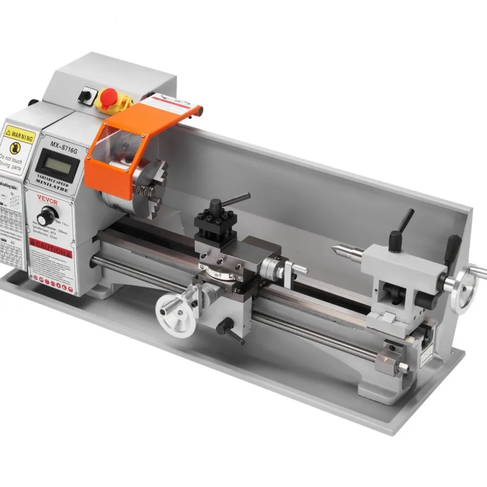 VEVOR Compact Metal Lathe, 7'' x 16'', 800W, Precision Desktop Metalworking Lathe, Variable Speed 150-2500 RPM, Includes 3.9'' 3-jaw Chuck & Tool Box for Detailed Part Crafting