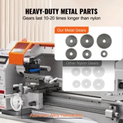 VEVOR Compact Metal Lathe, 7'' x 16'', 800W, Precision Desktop Metalworking Lathe, Variable Speed 150-2500 RPM, Includes 3.9'' 3-jaw Chuck & Tool Box for Detailed Part Crafting