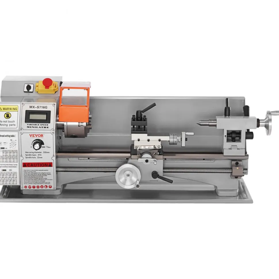 VEVOR Compact Metal Lathe, 7'' x 16'', 800W, Precision Desktop Metalworking Lathe, Variable Speed 150-2500 RPM, Includes 3.9'' 3-jaw Chuck & Tool Box for Detailed Part Crafting