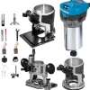 VEVOR Compact Router 1.25HP With Fixed Base, Plunge Base and Tilt Base, Variable Speed Wood Router Kit Max Torque 30,000RPM 800W For Woodworking & Furniture Manufacturing