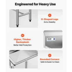 VEVOR 3 Compartment Sink, 18-Gauge 304 Stainless Steel, 14