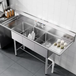 VEVOR 3 Compartment Sink, 18-Gauge 304 Stainless Steel, 14