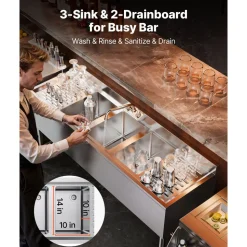 VEVOR 3 Compartment Sink, 18-Gauge 304 Stainless Steel, 10