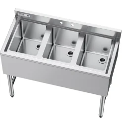 VEVOR 3 Compartment Sink, 18-Gauge 304 Stainless Steel, 10" x 14" x 10" Bowl Size, 3 Bay Commercial Under Bar Sink with Backsplash and Efficient Drainage for Kitchen, Restaurant, Food Truck & Home Use