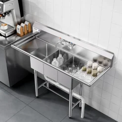 VEVOR 3 Compartment Sink, 18-Gauge 304 Stainless Steel, 10