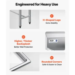 VEVOR 3 Compartment Sink, 18-Gauge 304 Stainless Steel, 10