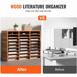VEVOR 27 Compartments Wood Literature Organizer, Adjustable Shelves, Medium Density Fiberboard Mail Center, Office Home School Storage for Files, Documents, Papers, Magazines, White