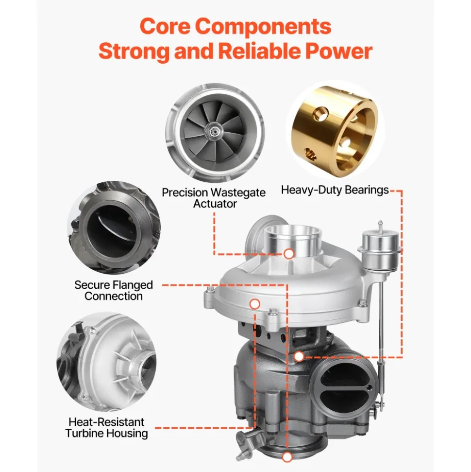 VEVOR Complete Turbo Turbocharger Kit with Wastegate Actuator, Compatible with Ford V8 7.3L Excursion 2000-2003, F-250 F-350 F-450 F-550 Super Duty 1999-2003, Replace# 1831383C92, 1831383C93