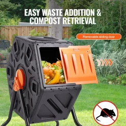 VEVOR Compost Bin, 18.5-Gal Composting Tumbler, Compact Single Rotating Chamber with Sliding Door and Steel Frame, BPA Free Small Composter Bin Tumbler for Garden, Kitchen, Yard, Outdoor