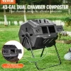 VEVOR Compost Bin, 43-Gal Dual Chamber Composting Tumbler, Large Tumbling Rotating Composter with 2 Sliding Doors and Steel Frame, BPA Free Composter Bin Tumbler for Garden, Kitchen, Yard, Outdoor