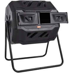 VEVOR Compost Bin, 43-Gal Dual Chamber Composting Tumbler, Large Tumbling Rotating Composter with 2 Sliding Doors and Steel Frame, BPA Free Composter Bin Tumbler for Garden, Kitchen, Yard, Outdoor