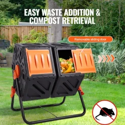 VEVOR Compost Bin, 37-Gal Dual Chamber Composting Tumbler, High Volume Two Rotating Chambers with 2 Sliding Door and Steel Frame, BPA Free Composter Bin Tumbler for Garden, Kitchen, Yard, Outdoor