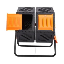 VEVOR Compost Bin, 37-Gal Dual Chamber Composting Tumbler, High Volume Two Rotating Chambers with 2 Sliding Door and Steel Frame, BPA Free Composter Bin Tumbler for Garden, Kitchen, Yard, Outdoor