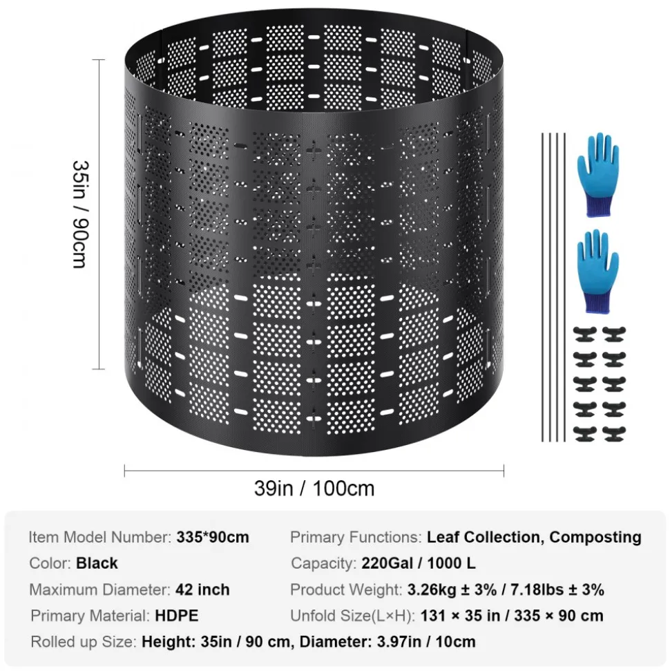 VEVOR Compost Bin 220 Gallon, Outdoor Expandable Composter, Easy to Setup & Large Capacity Composting Bin, Fast Creation of Fertile Soil