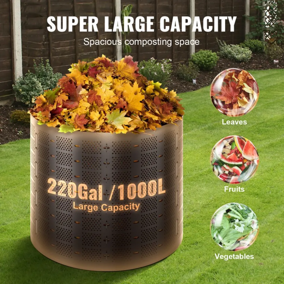 VEVOR Compost Bin 220 Gallon, Outdoor Expandable Composter, Easy to Setup & Large Capacity Composting Bin, Fast Creation of Fertile Soil