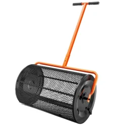 VEVOR Compost Spreader, 24.4-25.6" Height Adjustable Handle, 24" Wide, Lawn and Garden Peat Moss Roller with Side Latches, Powder Coated Steel Mesh Basket for Spreading Manure, Topsoil, Black