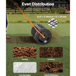 VEVOR Compost Spreader, 24 in Wide Peat Moss Spreader with T Shaped Handle, 3 Heights Adjustable, Powder-Coated Steel Garden Peat Moss Roller, Heavy Duty Grass Seed Spreaders for Planting Seeding